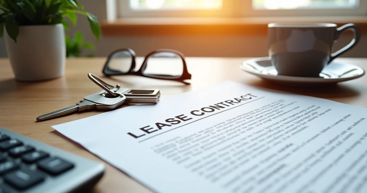 Contrato de locação sobre mesa com chaves e calculadora ao lado, simbolizando segurança financeira