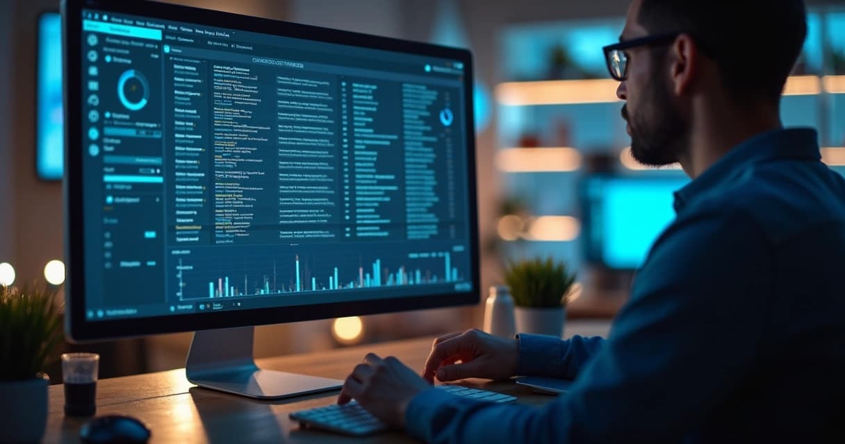 Corretor usando computador com tela mostrando plataforma CRM e organização de leads