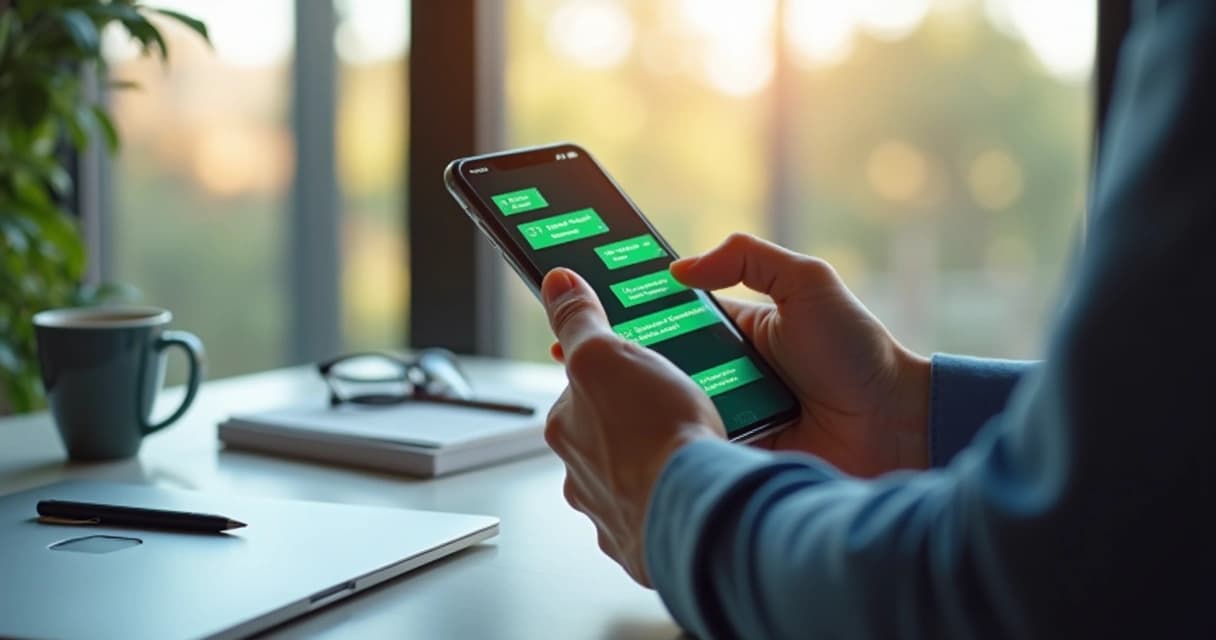 Pessoa digitando rápido no celular com tela do WhatsApp aberta mostrando várias mensagens de leads