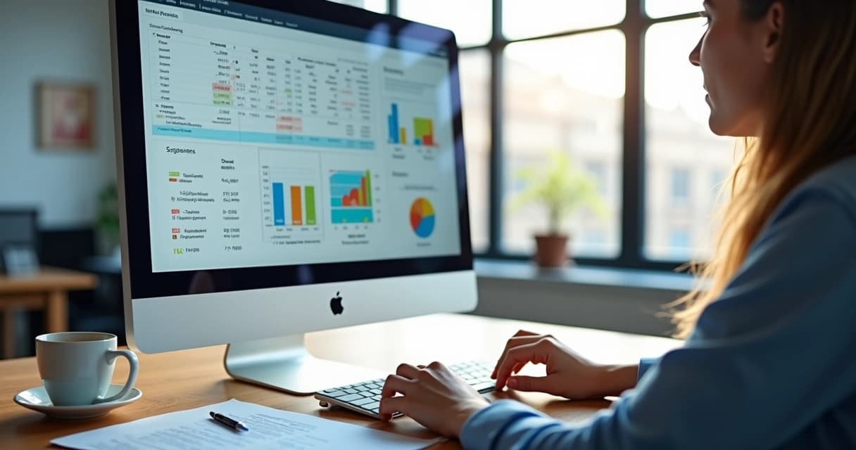 Pessoa analisando gráfico de segmentação de leads em tela de computador com anotações ao redor