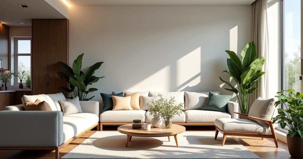 Apartamento moderno com iluminação natural em ambiente decorado, foto profissional para anúncio imobiliário online